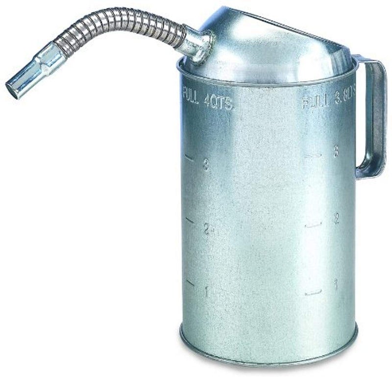 Lumax LX1528 Silver 4 Quart Galvanized Measure Can with Flex Spout Deluxe Measures with Spillproof Tops The Measure Can has a durable Galvanize Finish to resist Rust